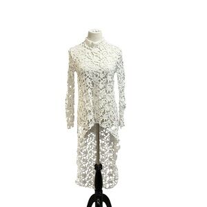 Elegant White Lace High-Low Top - Resort wear Coverup swim beach M